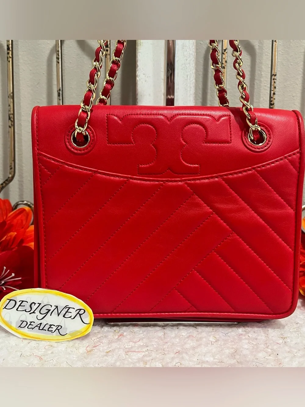 TORY BURCH Alexa Red Quilted Convertible Shoulder Bag